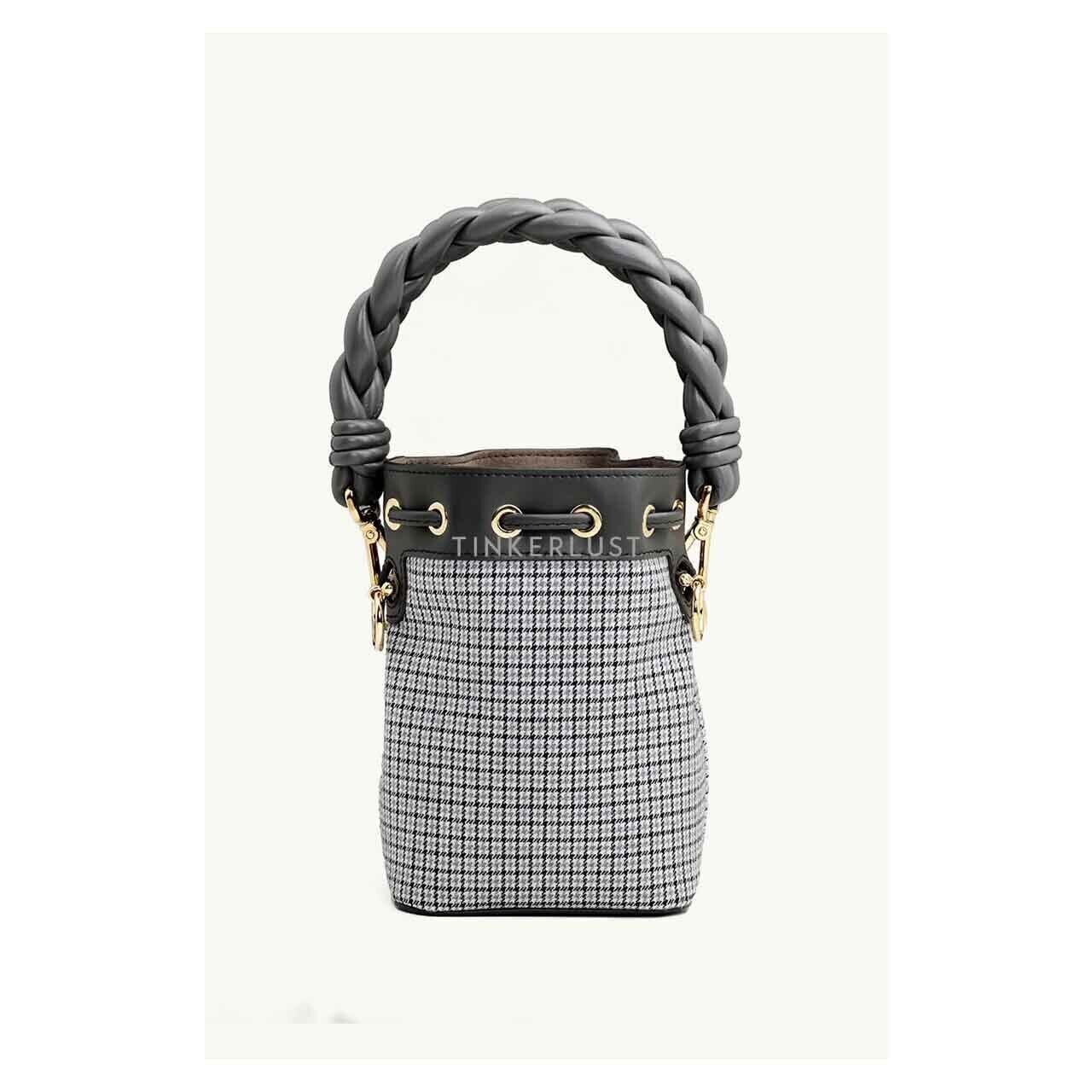 Fendi Mini Mon Tresor Grey Houndstooth Wool Satchel