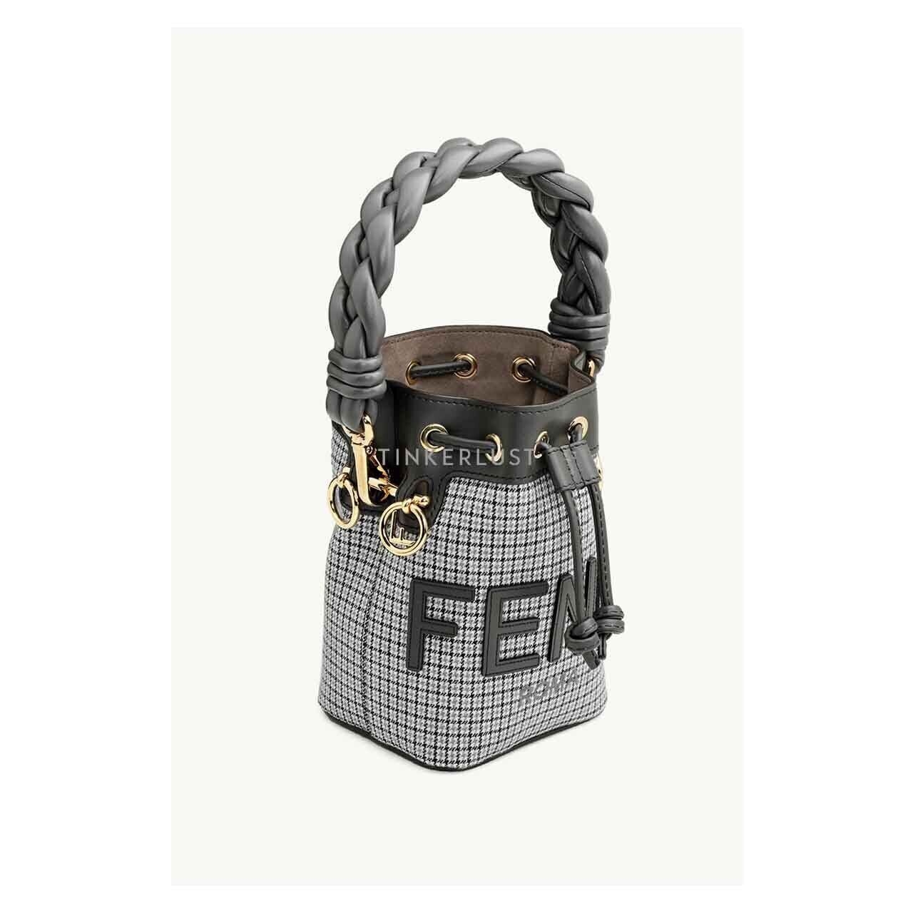 Fendi Mini Mon Tresor Grey Houndstooth Wool Satchel