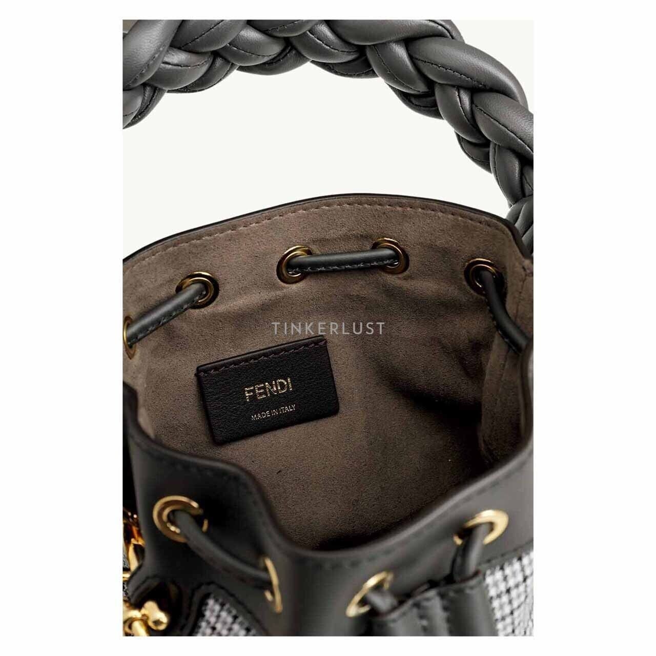 Fendi Mini Mon Tresor Grey Houndstooth Wool Satchel