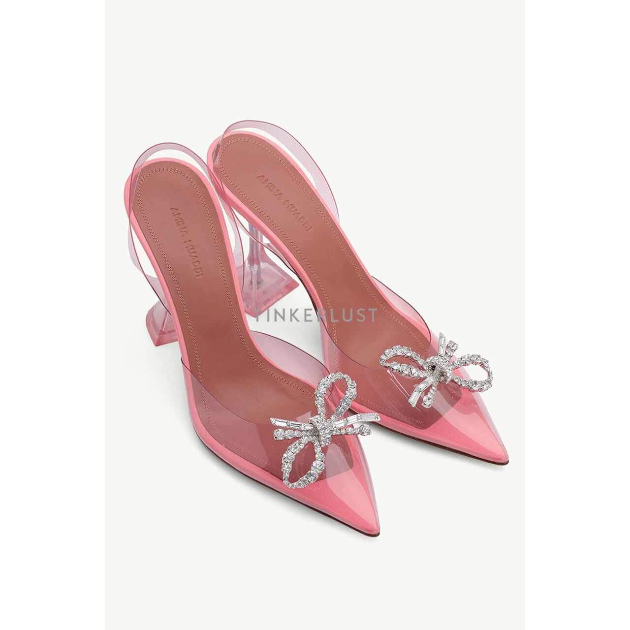 Amina Muaddi Rosie Glass PVC Slingback Pumps 95mm Baby Pink Heels