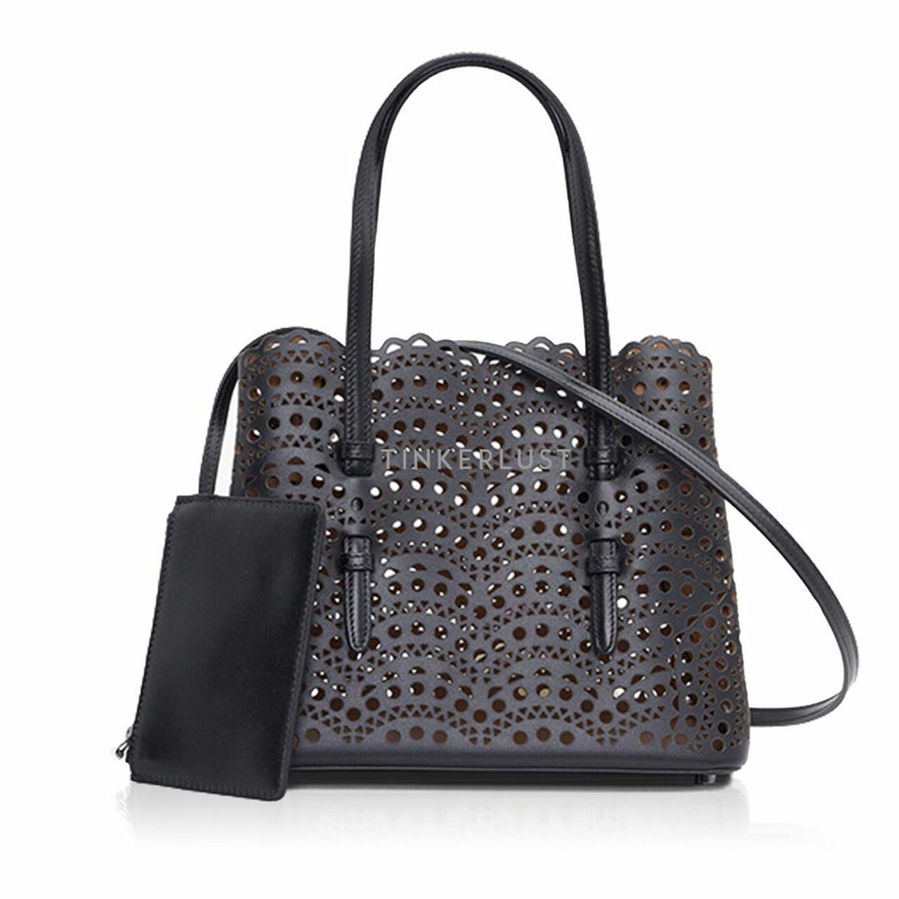 ALAIA Mina 25 Lasered Handbag in Black with Inner Pouch