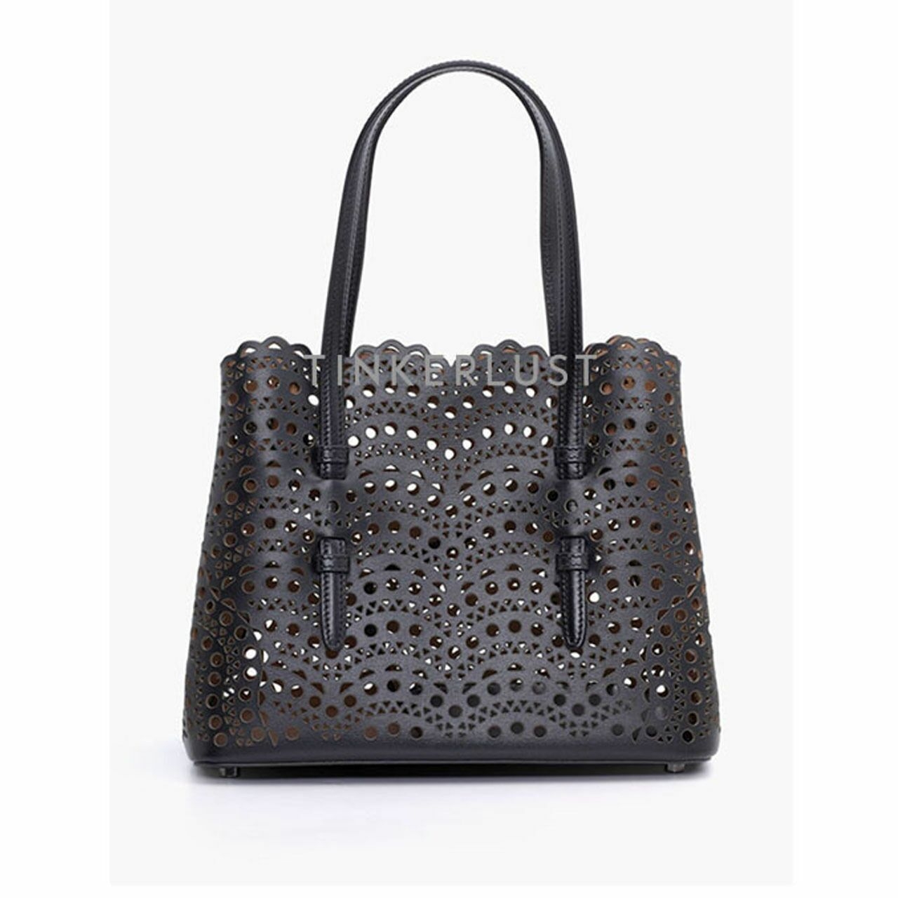 ALAIA Mina 25 Lasered Handbag in Black with Inner Pouch