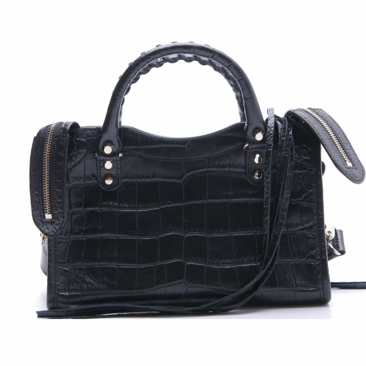 Balenciaga Classic City Mini Black Croco Embossed Satchel Bag