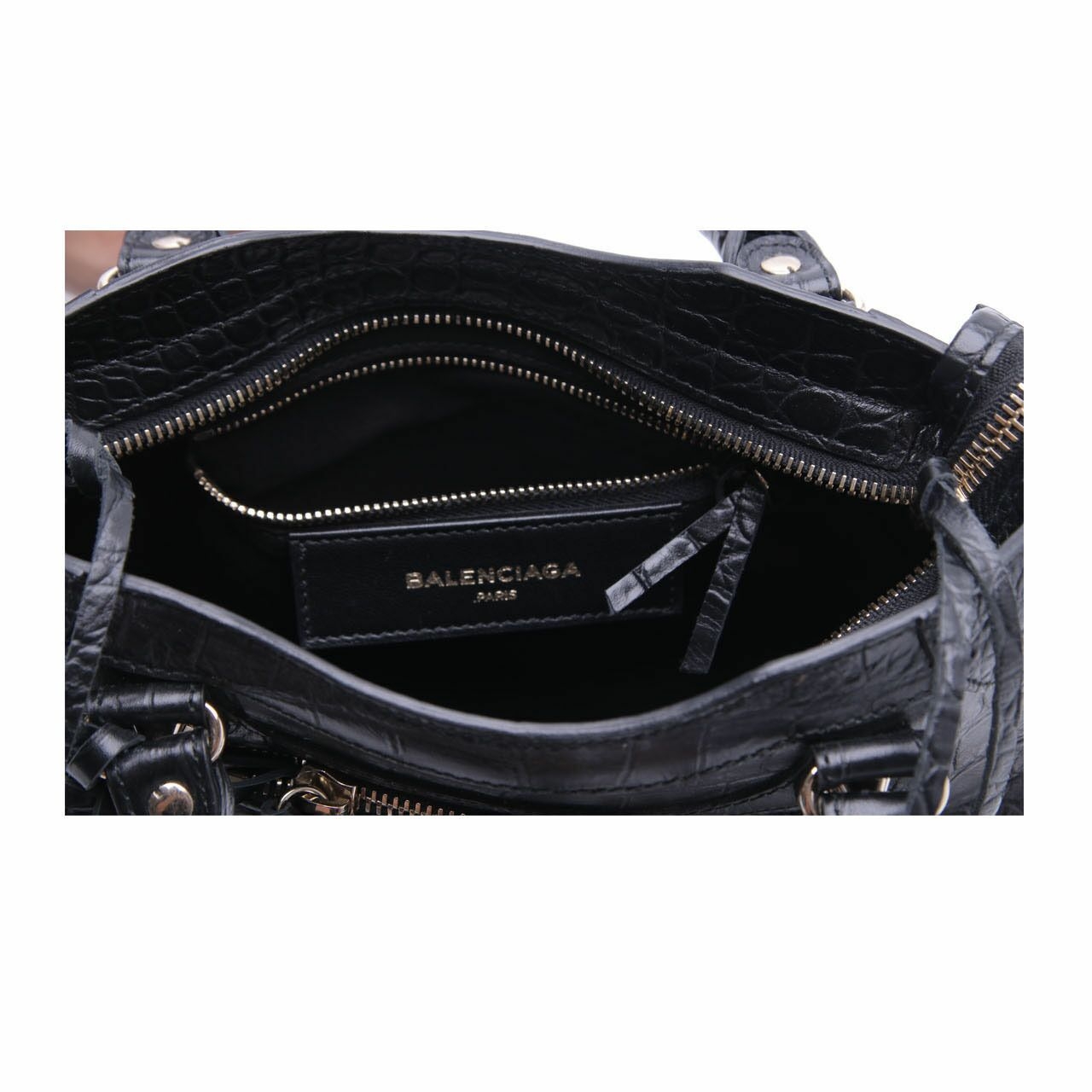 Balenciaga Classic City Mini Black Croco Embossed Satchel Bag