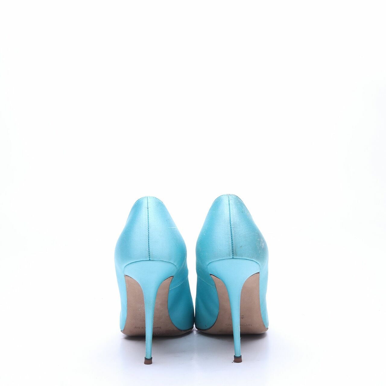 Manolo Blahnik Borlak Blue Satin Heels