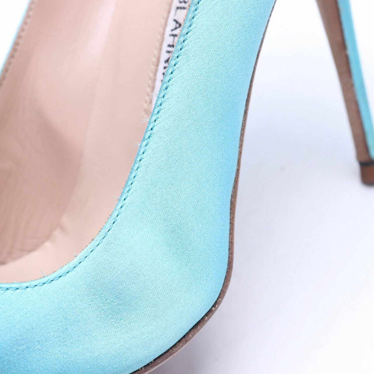 Manolo Blahnik Borlak Blue Satin Heels