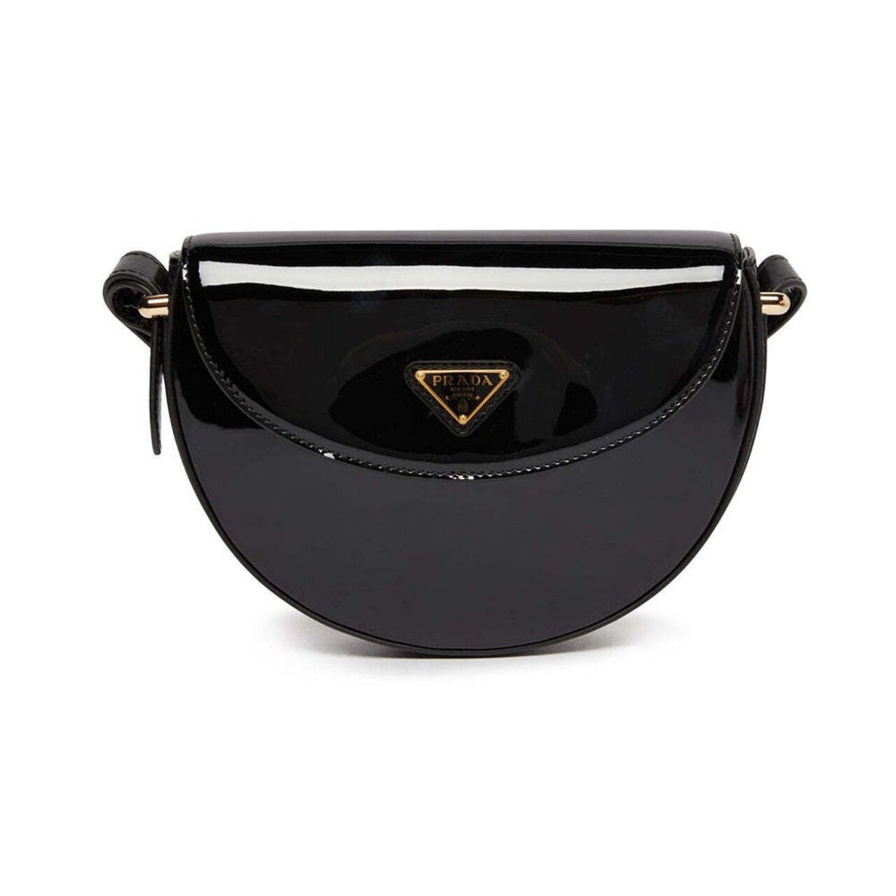 Prada Round Crossbody Bag Patent Leather Black