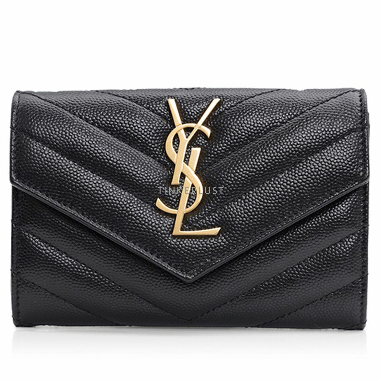 SAINT LAURENT Small Envelope Wallet in Black Caviar Leather GHW