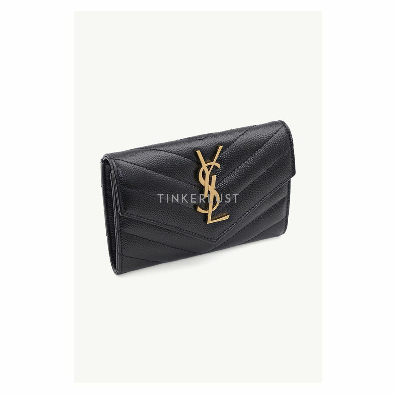 SAINT LAURENT Small Envelope Wallet in Black Caviar Leather GHW