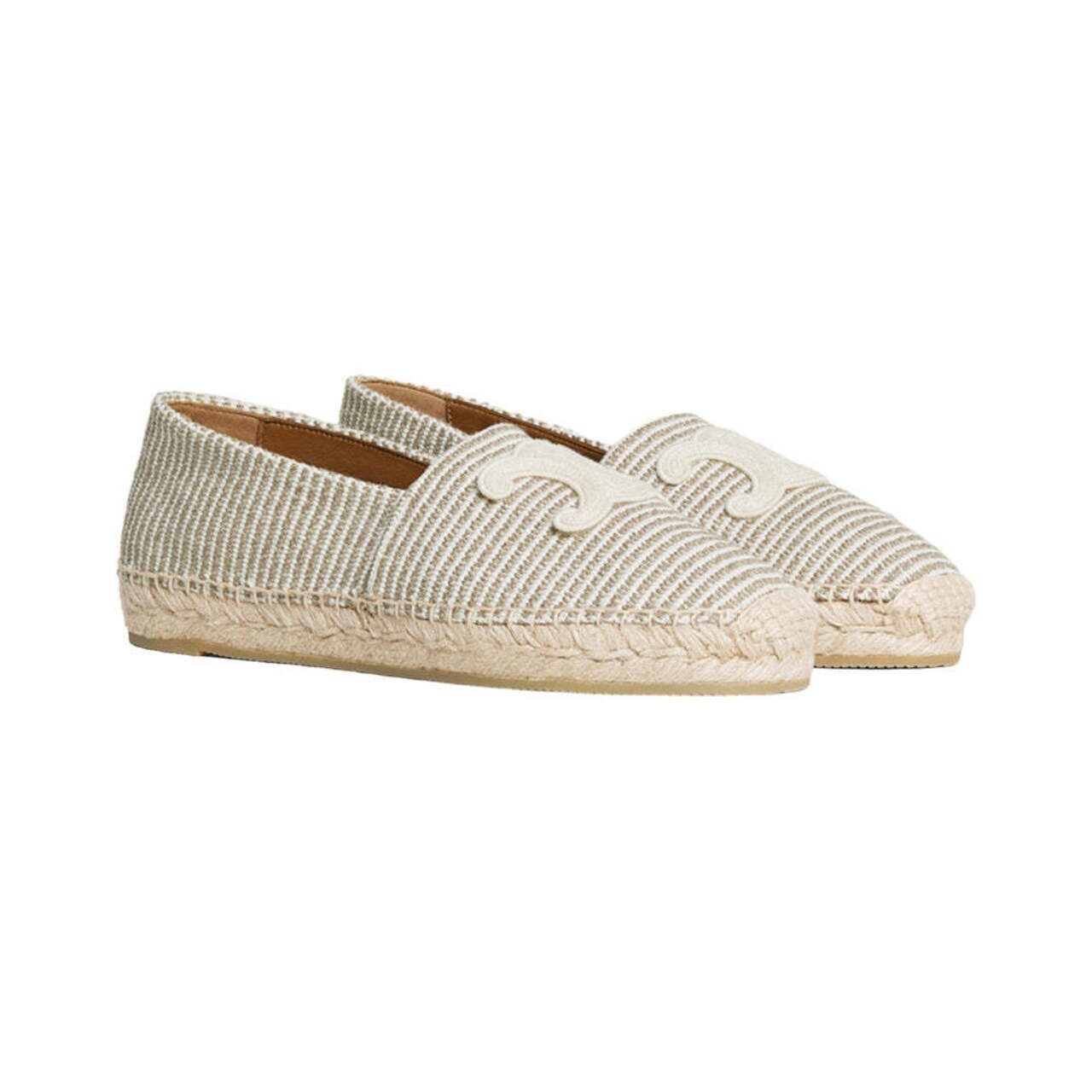 Celine Triomphe Les Espadrilles Striped Canvas Embroidered Patch Beige/Ecru