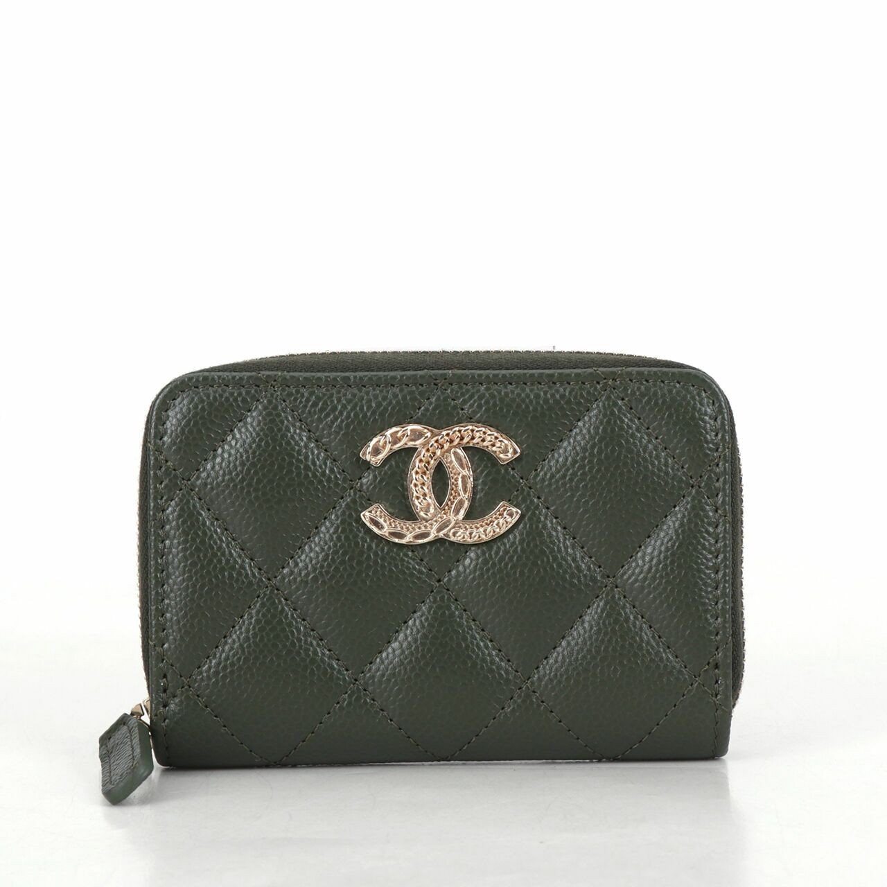 Chanel Caviar Zipped Coin Purse Dark Green Wallet