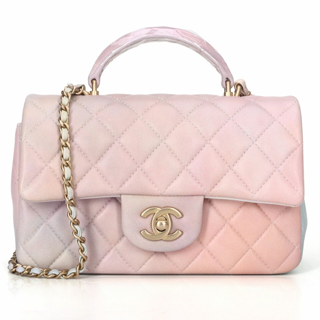 Chanel Mini Rectangle Top Handle Rainbow Pink GHW Satchel