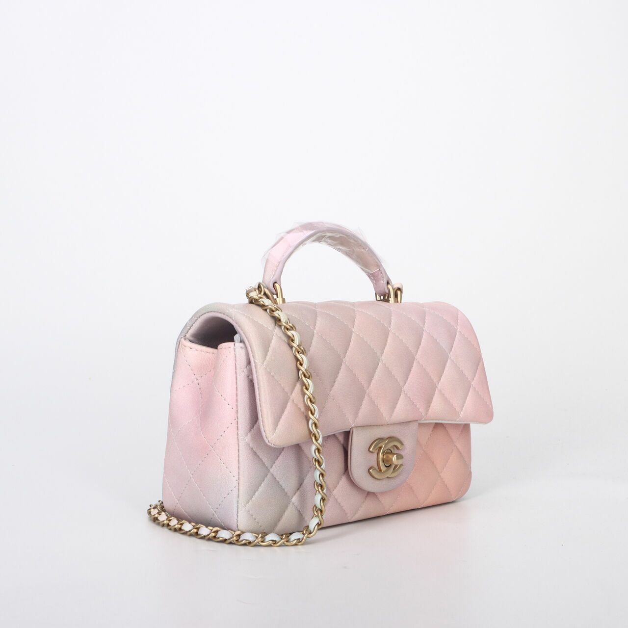 Chanel Mini Rectangle Top Handle Rainbow Pink GHW Satchel