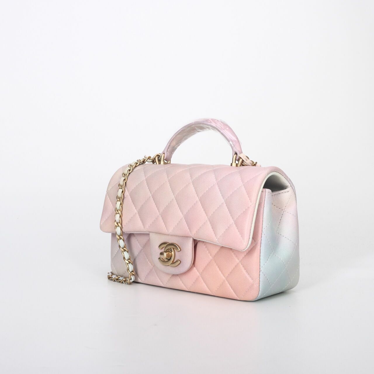 Chanel Mini Rectangle Top Handle Rainbow Pink GHW Satchel