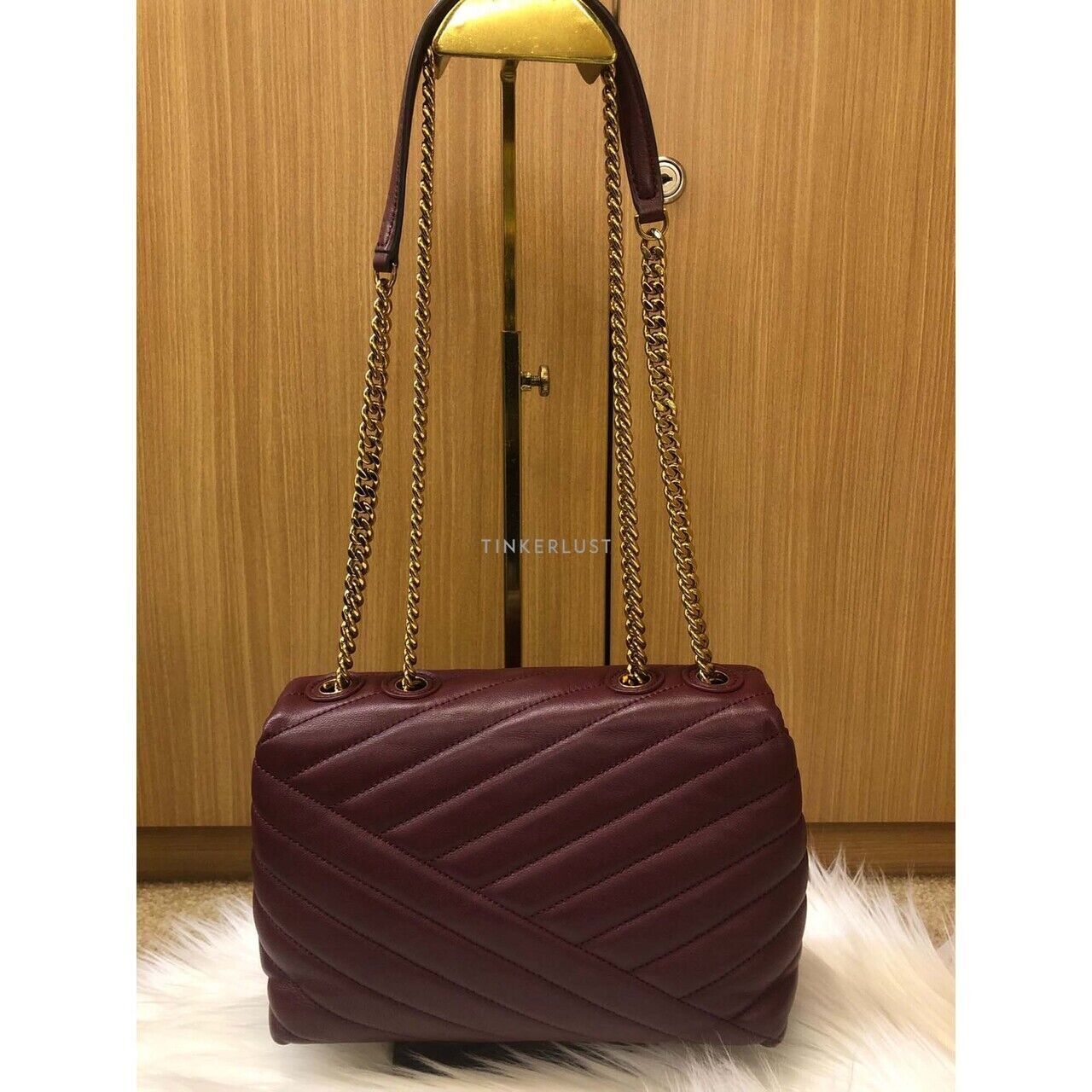 Tory Burch Kira Chevron Small Imperial Garnet GHW Shoulder Bag