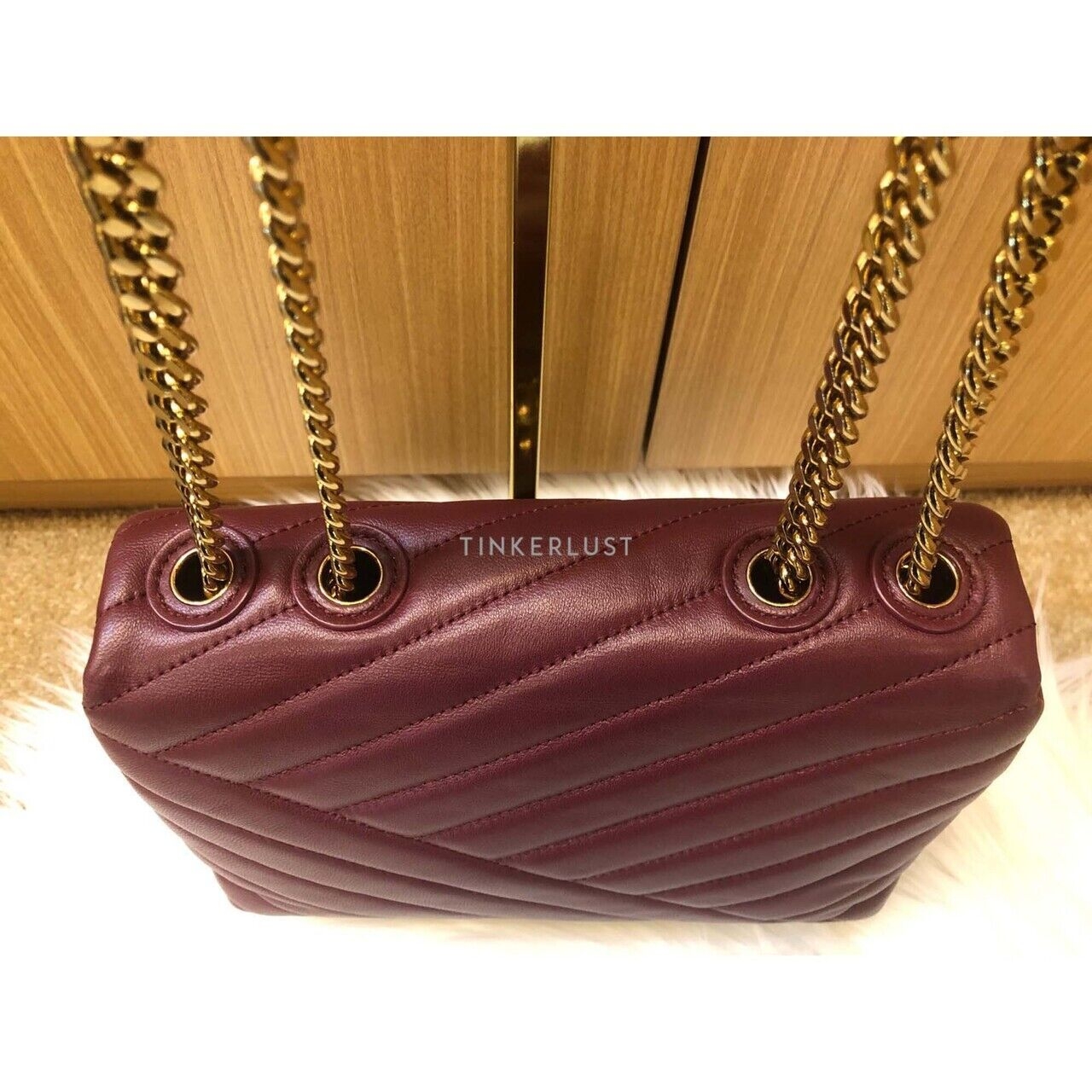 Tory Burch Kira Chevron Small Imperial Garnet GHW Shoulder Bag