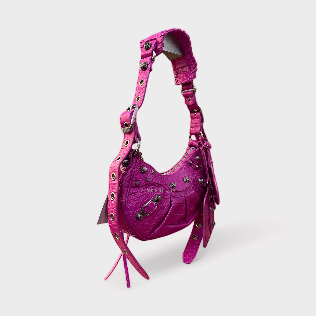 Balenciaga Le Cagole Small Pink Croco Shoulder Bag