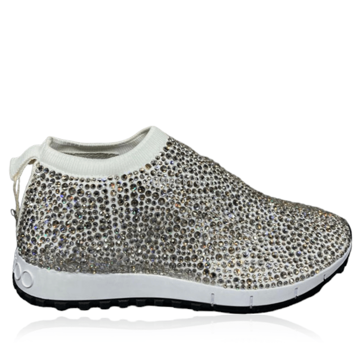 Jimmy Choo Norway Silver Embellished Stretch Knit Slip-On Sneakers