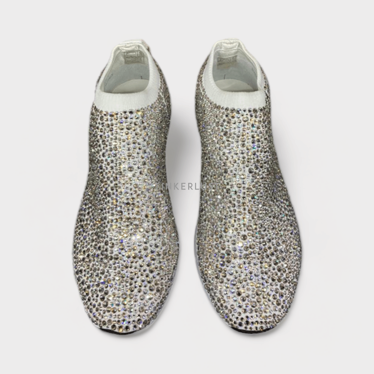 Jimmy Choo Norway Silver Embellished Stretch Knit Slip-On Sneakers