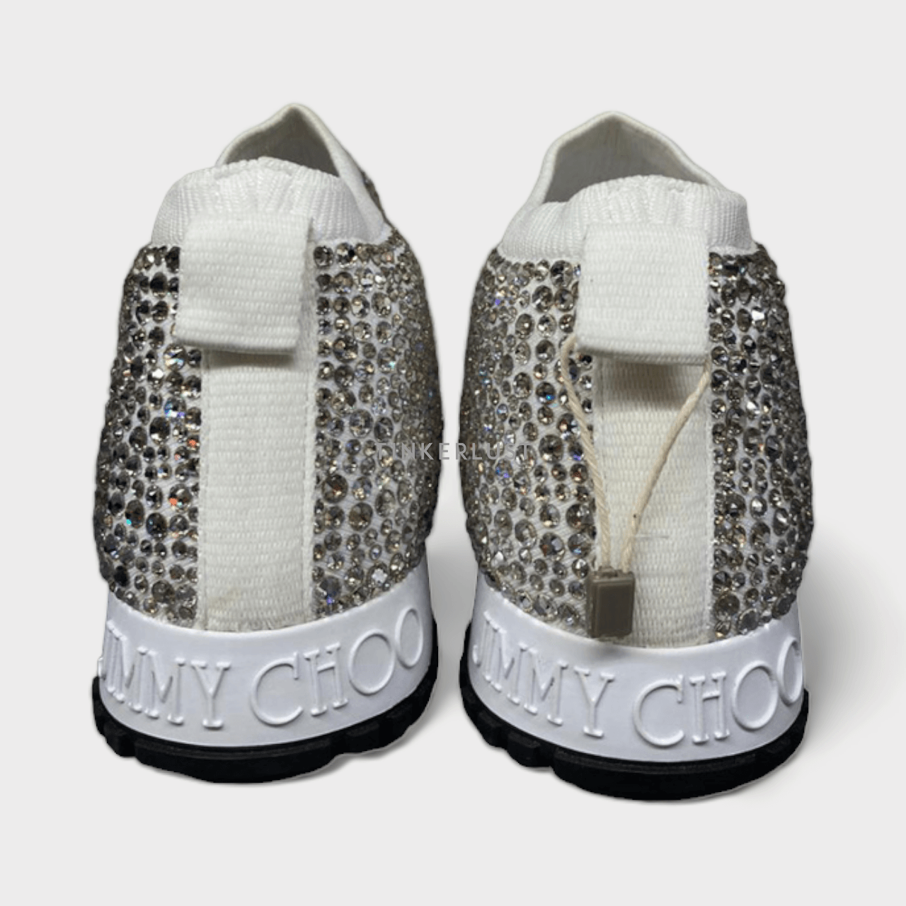 Jimmy Choo Norway Silver Embellished Stretch Knit Slip-On Sneakers