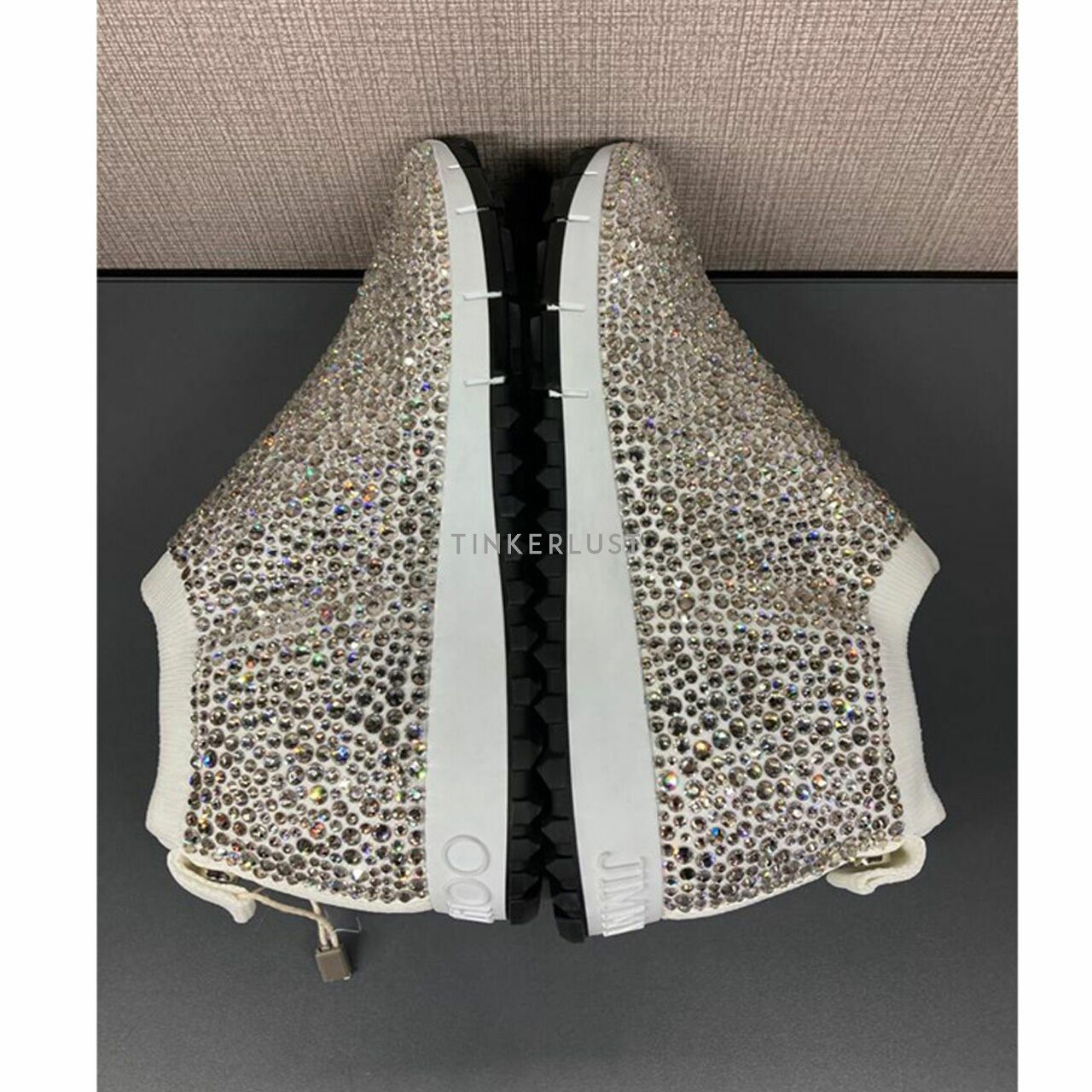 Jimmy Choo Norway Silver Embellished Stretch Knit Slip-On Sneakers