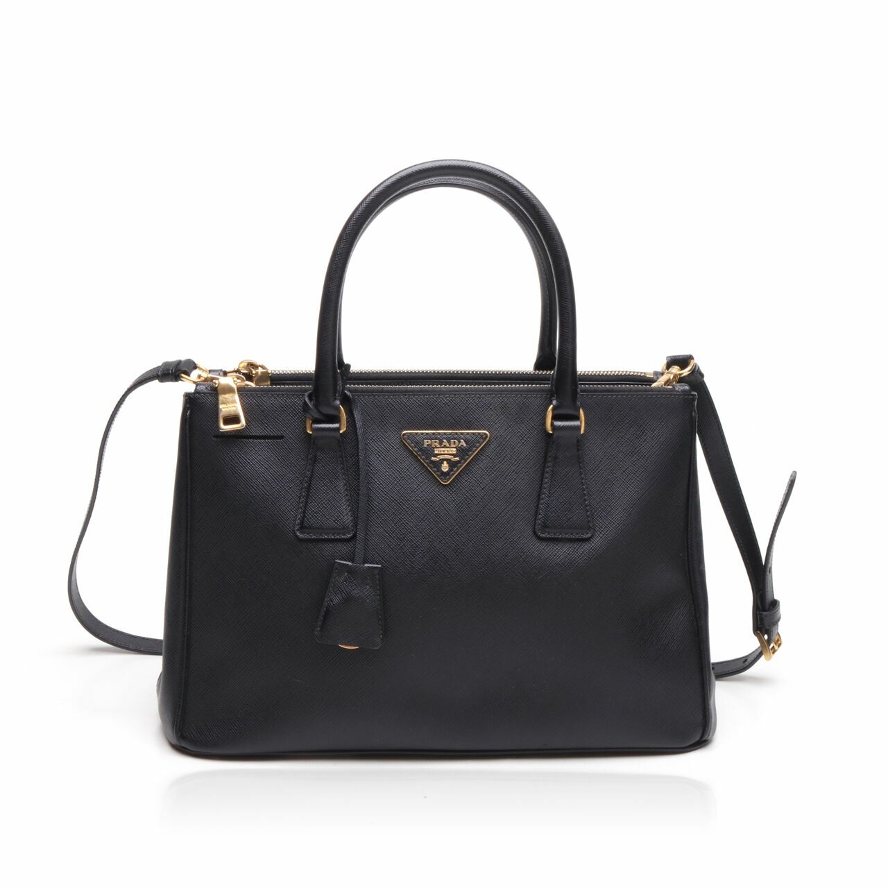 Prada Saffiano Double Zip Black Satchel