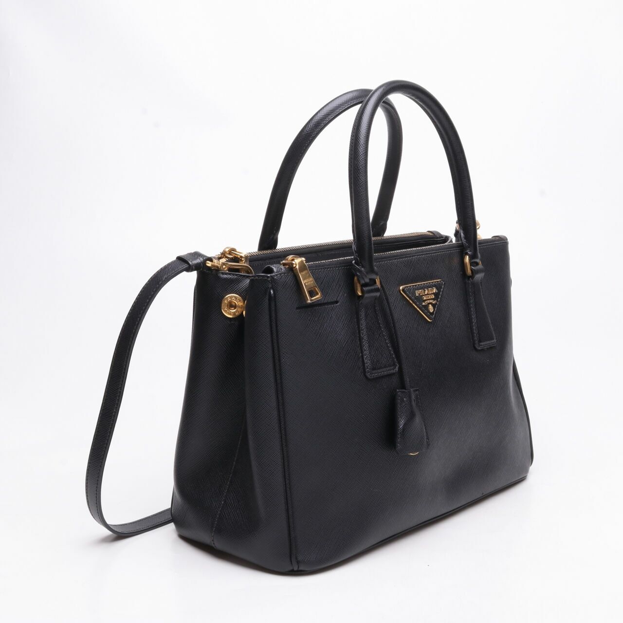 Prada Saffiano Double Zip Black Satchel