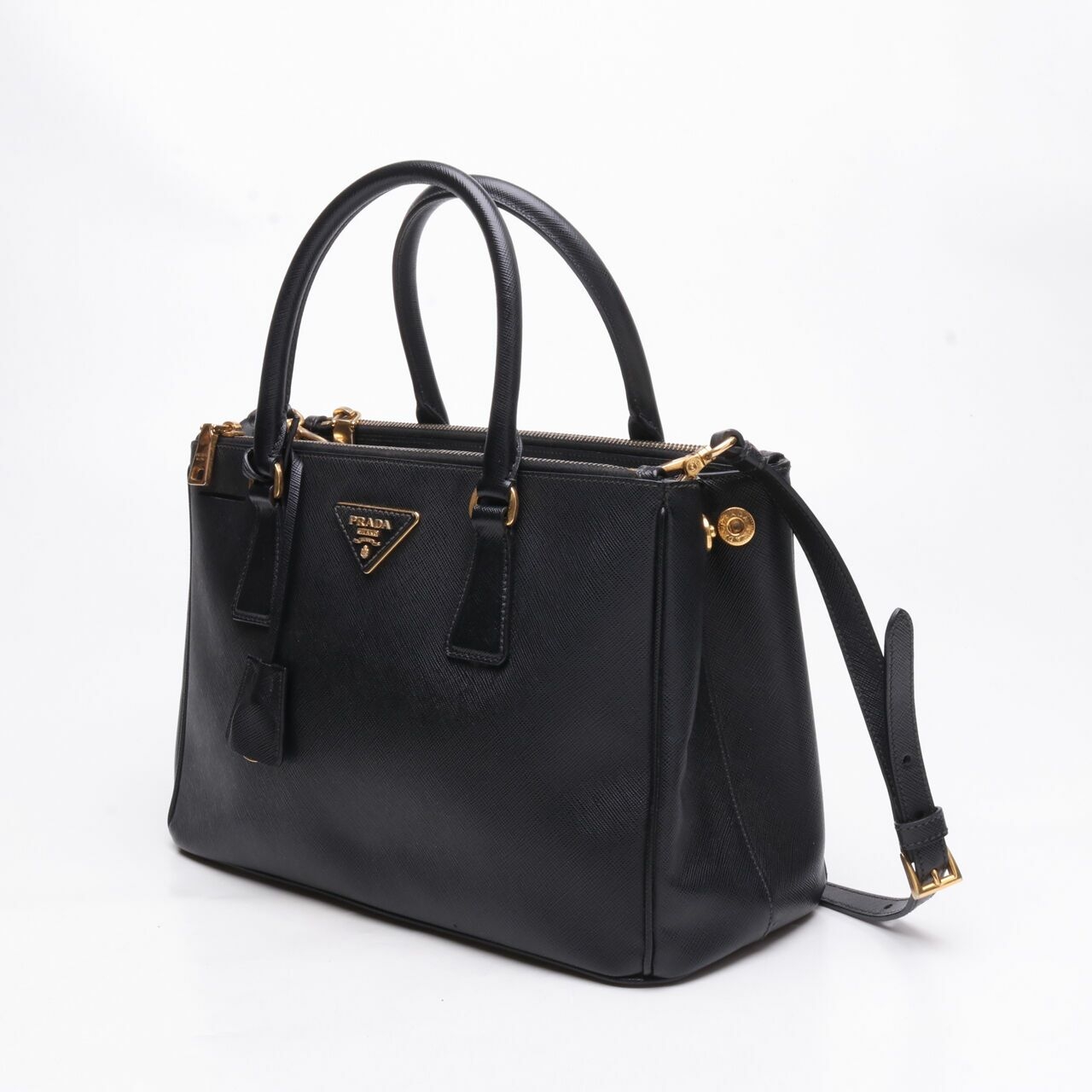 Prada Saffiano Double Zip Black Satchel