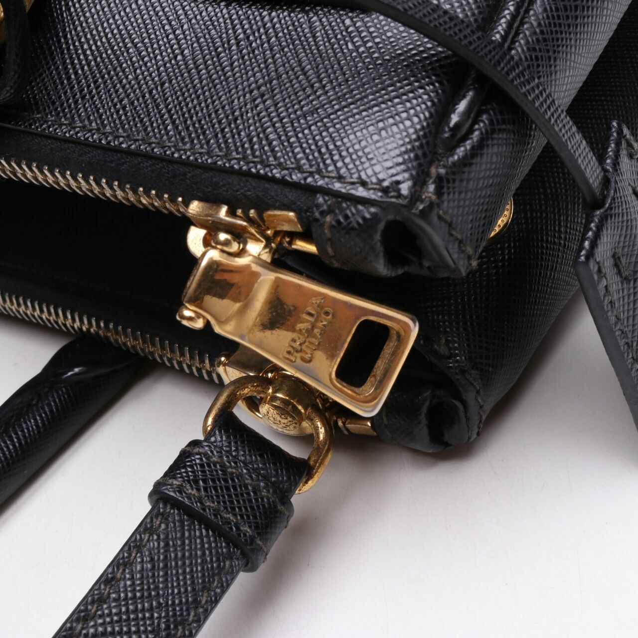 Prada Saffiano Double Zip Black Satchel