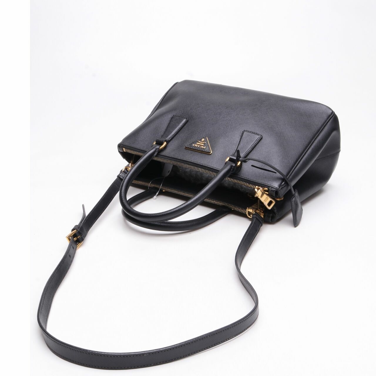 Prada Saffiano Double Zip Black Satchel