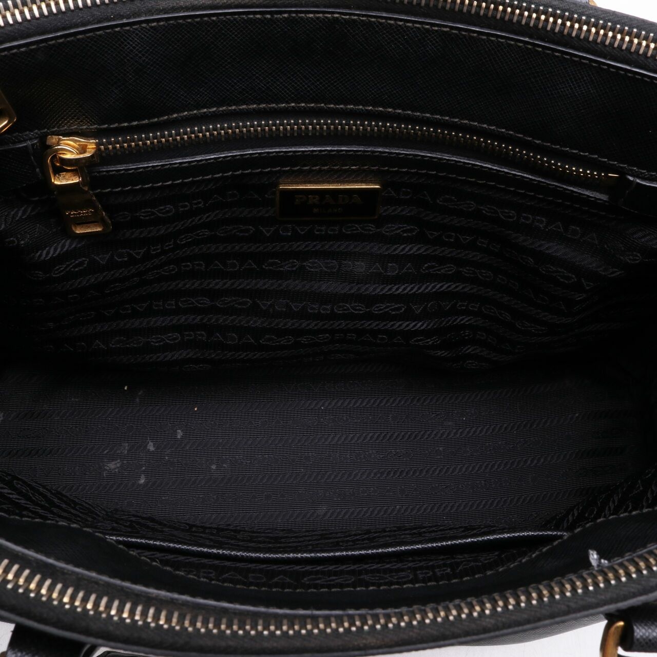 Prada Saffiano Double Zip Black Satchel