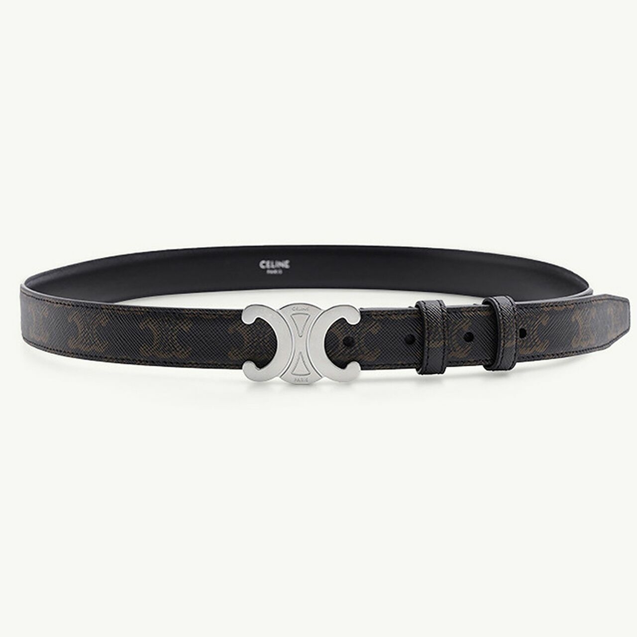 CELINE Medium Triomphe Belt 2.5cm in Black Triomphe Canvas Size 100 cm