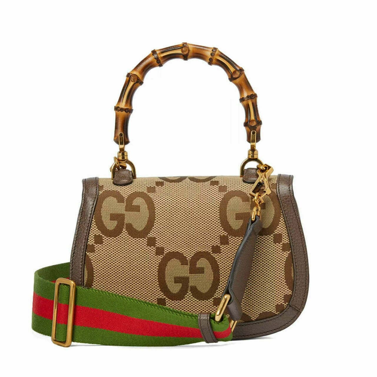 Gucci Bamboo 1947 Jumbo GG Top Handle Canvas Bag Camel and Ebony