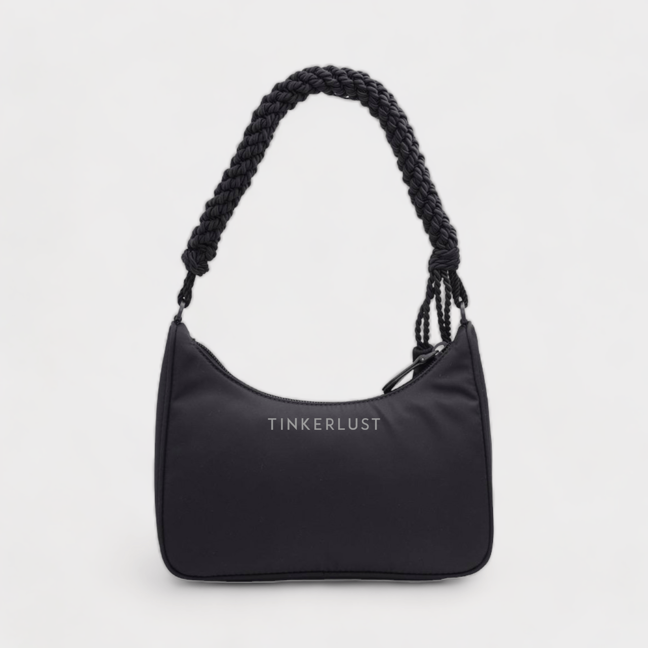 Prada Mini Triangle Logo Hobo Bag in Black Re-Nylon with Decorative Trim Shoulder Bag