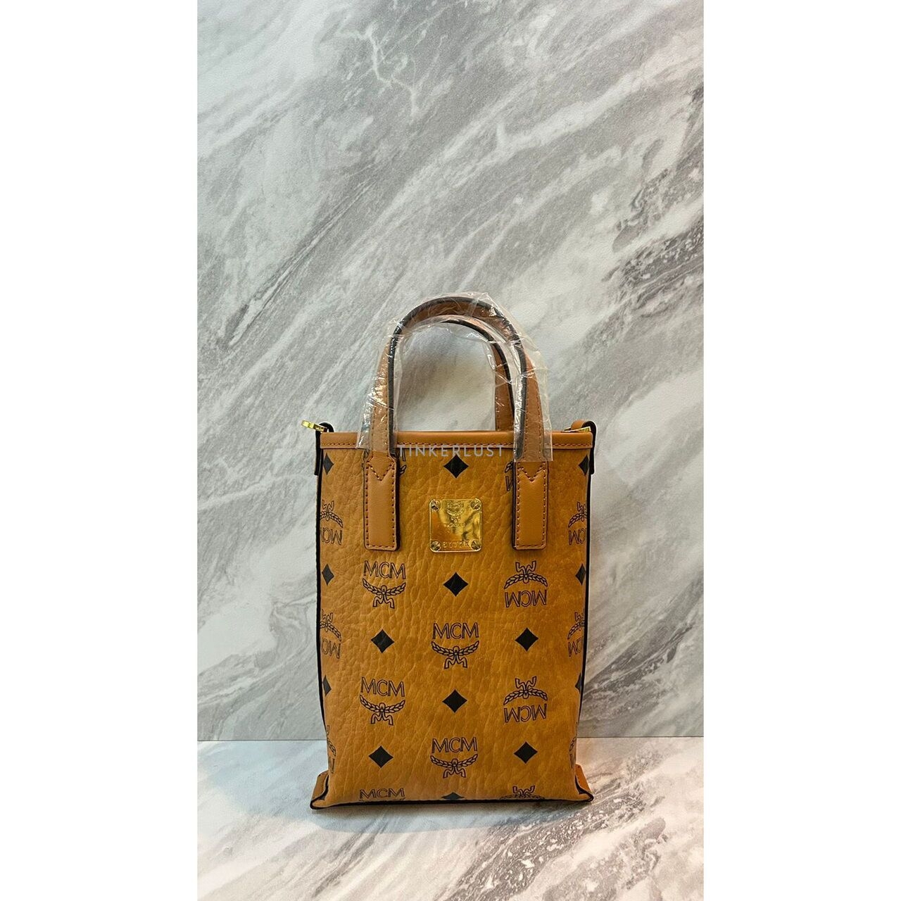 MCM Aren Visetos Cognac Mini Handbag