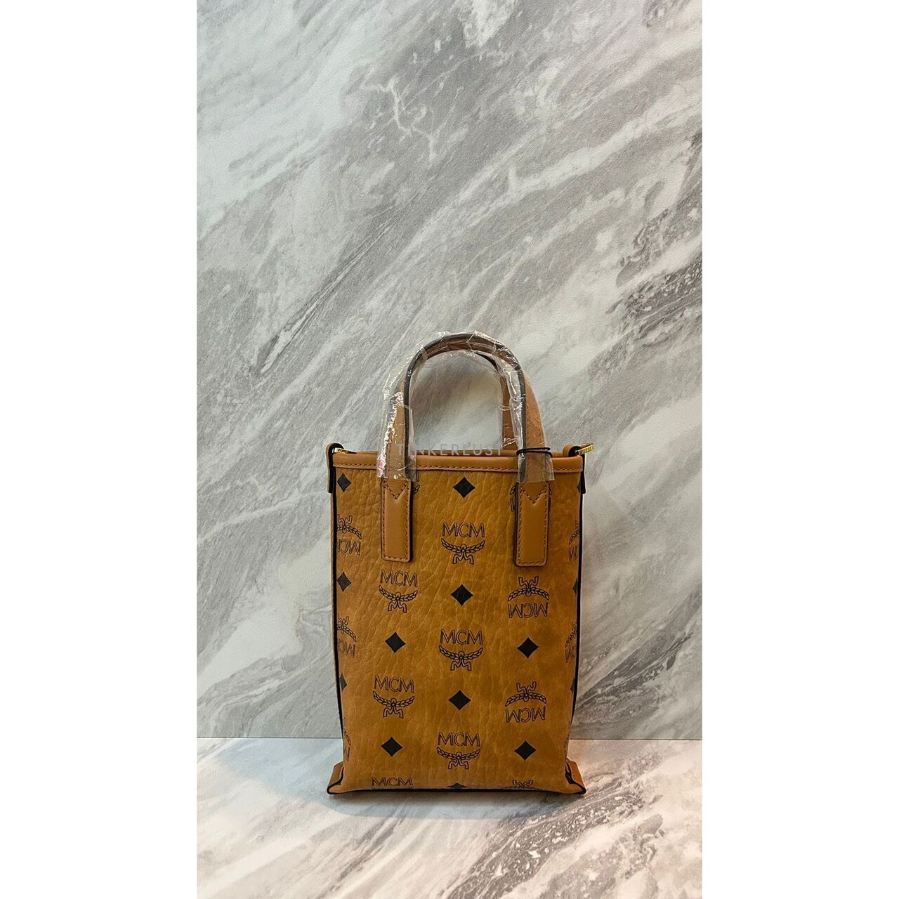 MCM Aren Visetos Cognac Mini Handbag