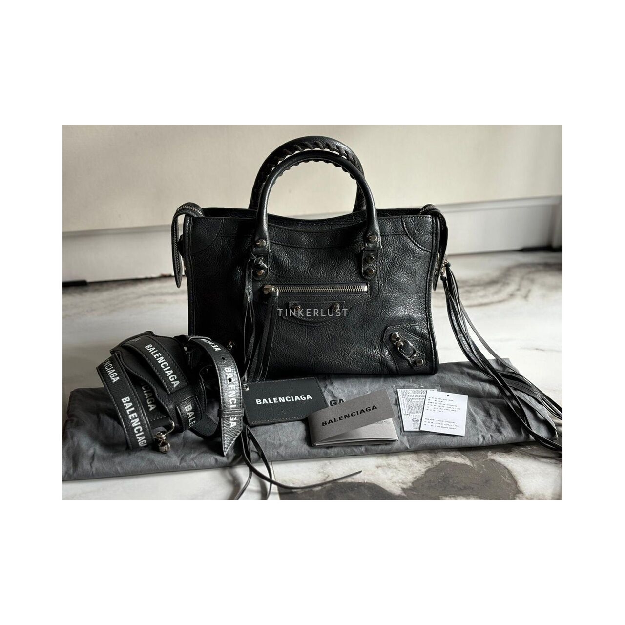 Balenciaga Small Clasiic Logo Strap SHW Dark Grey 2019 Satchel Bag 