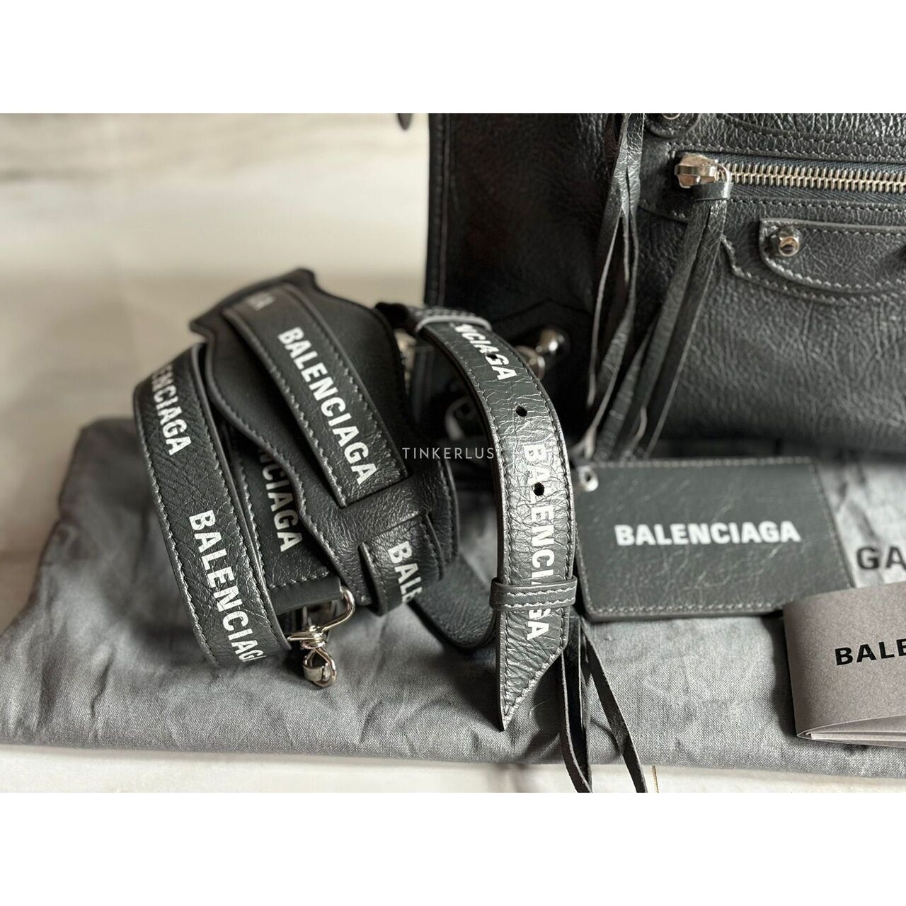 Balenciaga Small Clasiic Logo Strap SHW Dark Grey 2019 Satchel Bag 