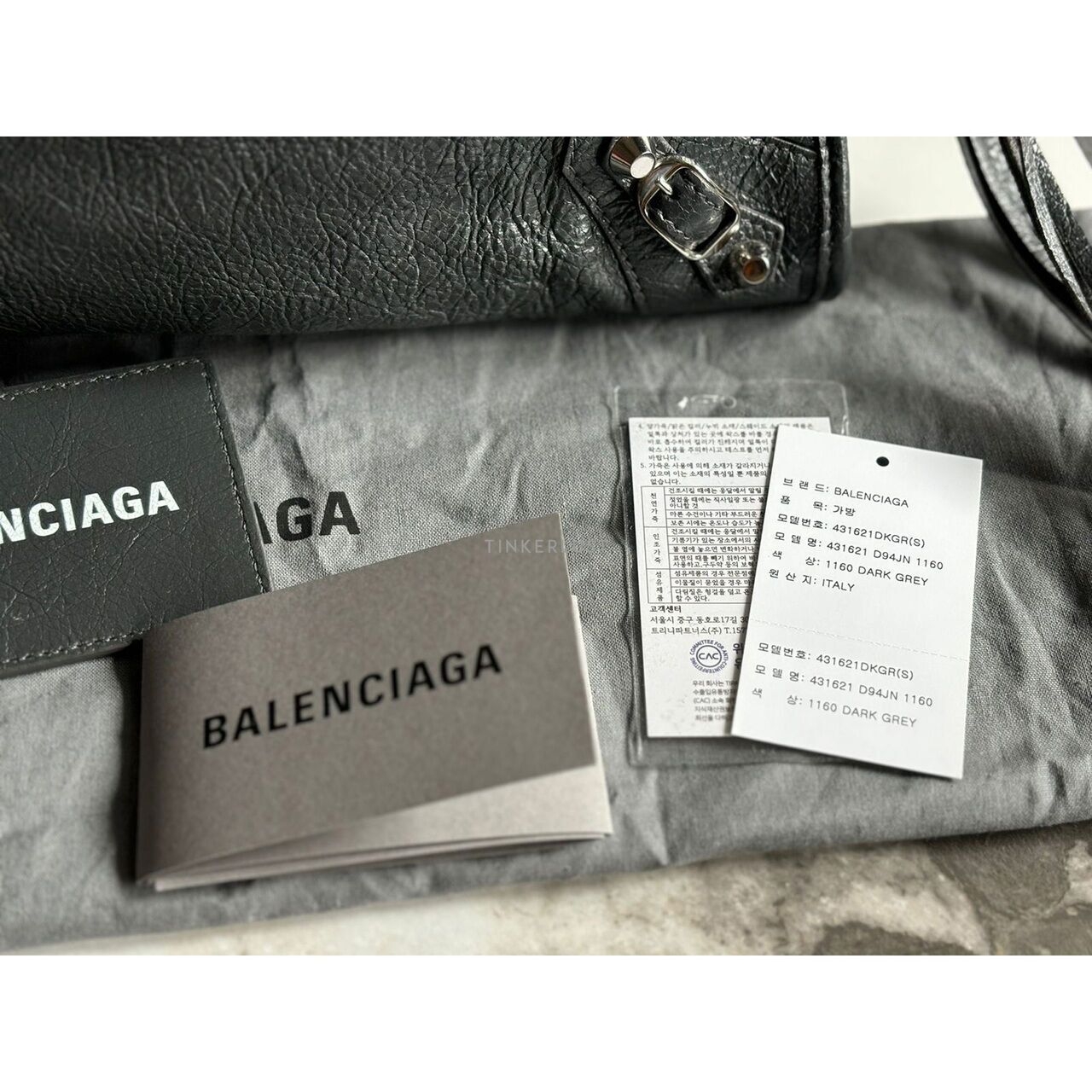 Balenciaga Small Clasiic Logo Strap SHW Dark Grey 2019 Satchel Bag 