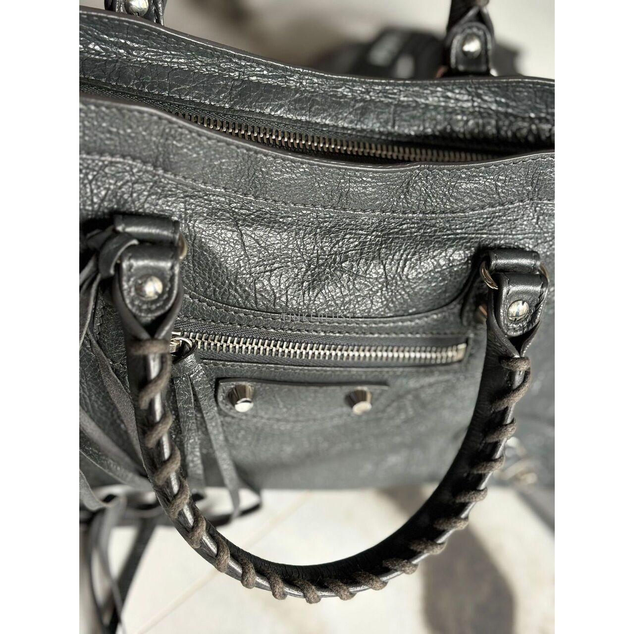 Balenciaga Small Clasiic Logo Strap SHW Dark Grey 2019 Satchel Bag 