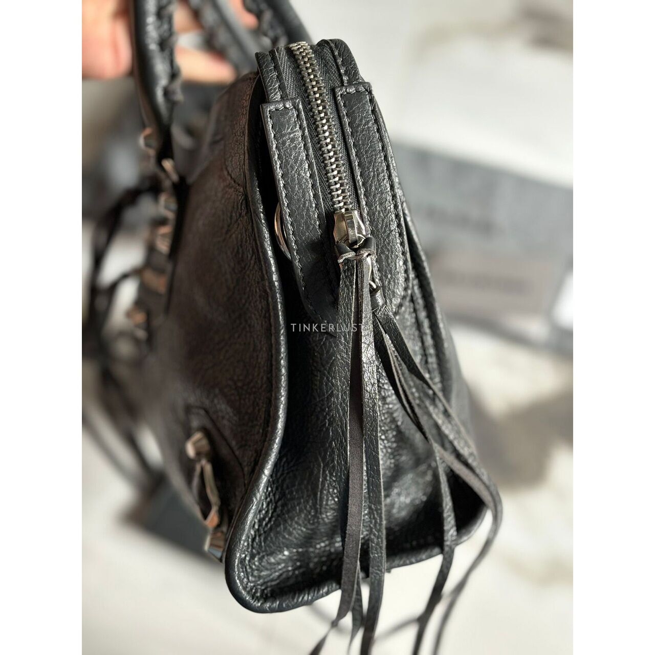 Balenciaga Small Clasiic Logo Strap SHW Dark Grey 2019 Satchel Bag 