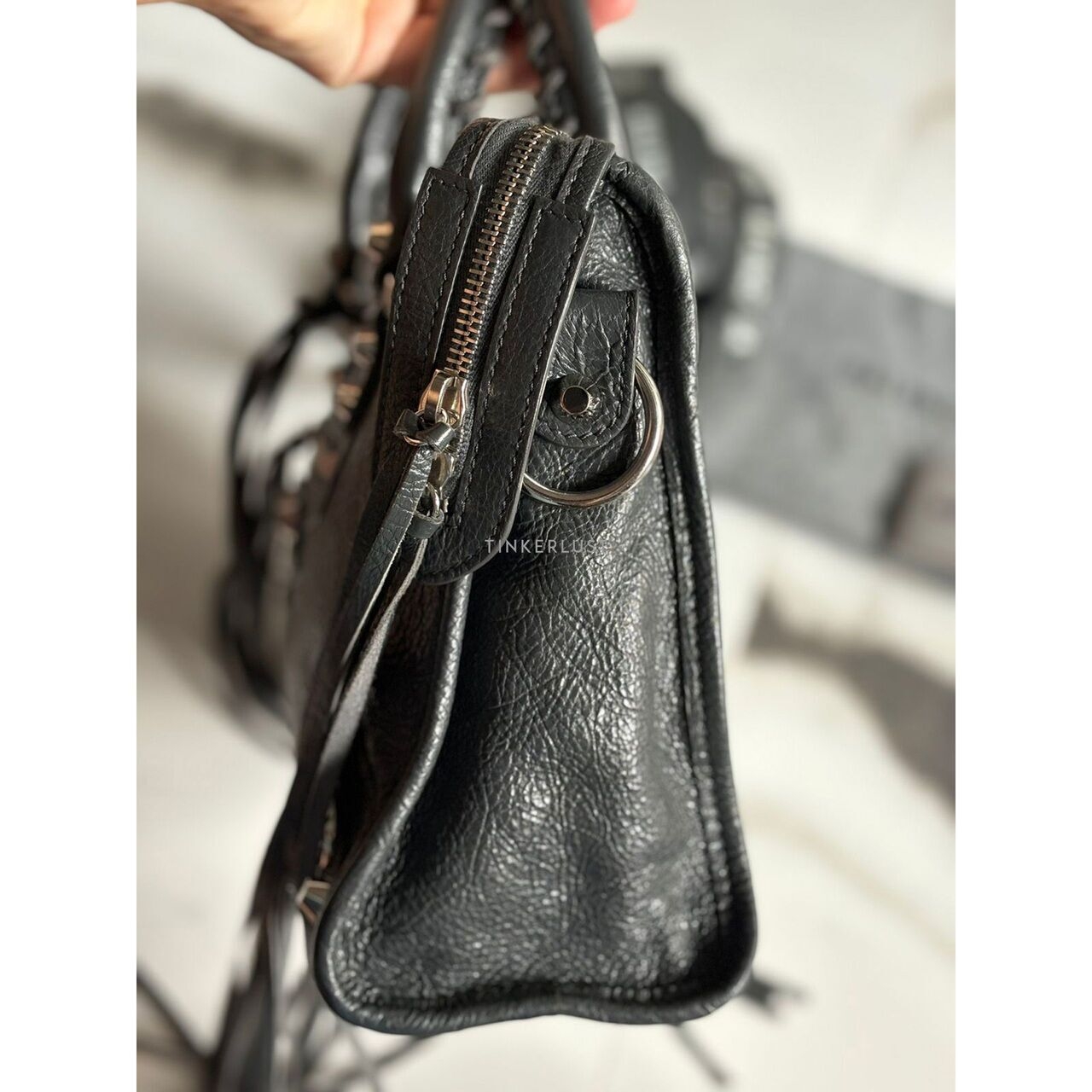 Balenciaga Small Clasiic Logo Strap SHW Dark Grey 2019 Satchel Bag 