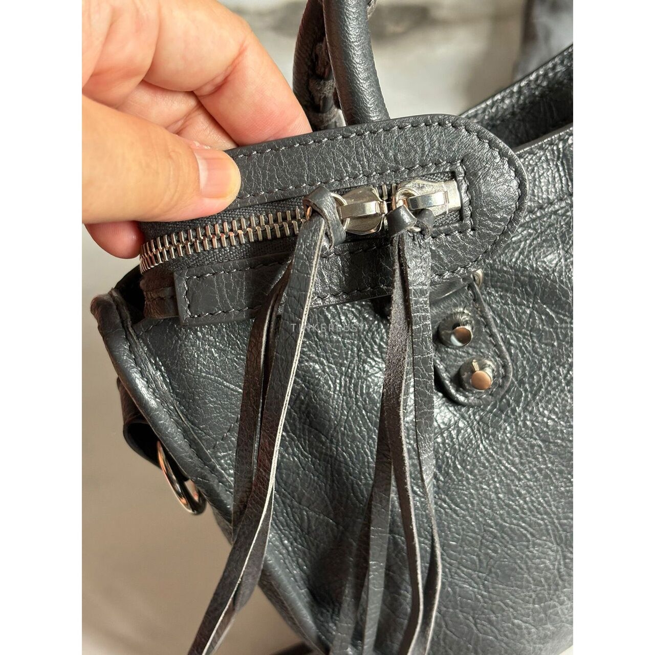 Balenciaga Small Clasiic Logo Strap SHW Dark Grey 2019 Satchel Bag 