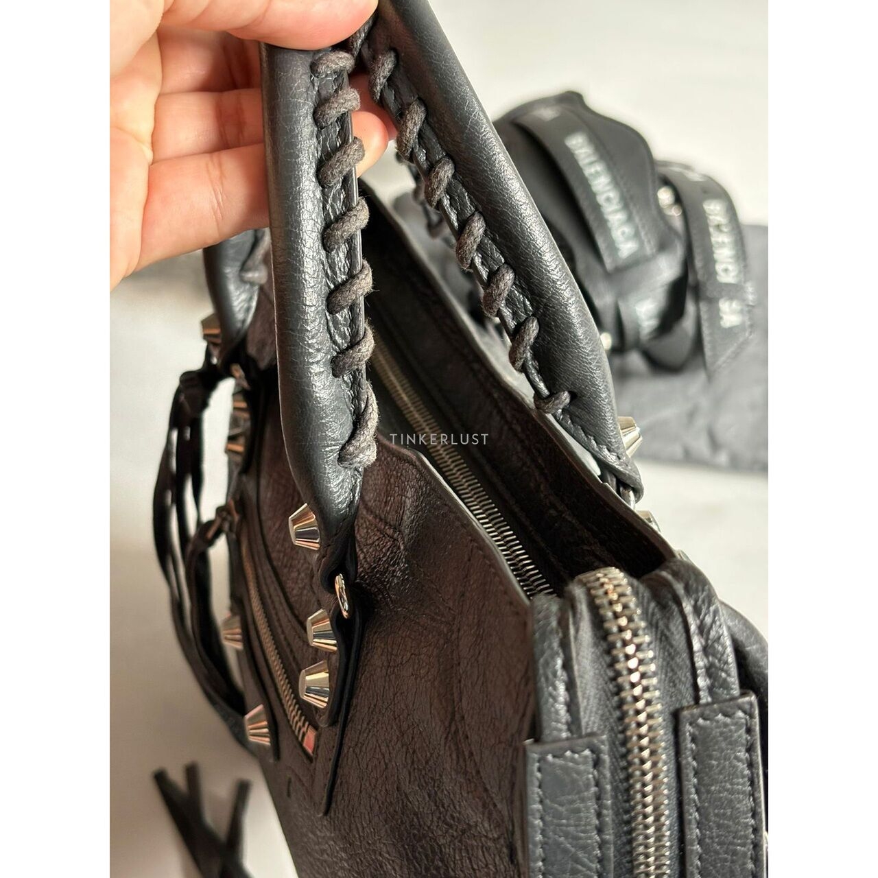 Balenciaga Small Clasiic Logo Strap SHW Dark Grey 2019 Satchel Bag 