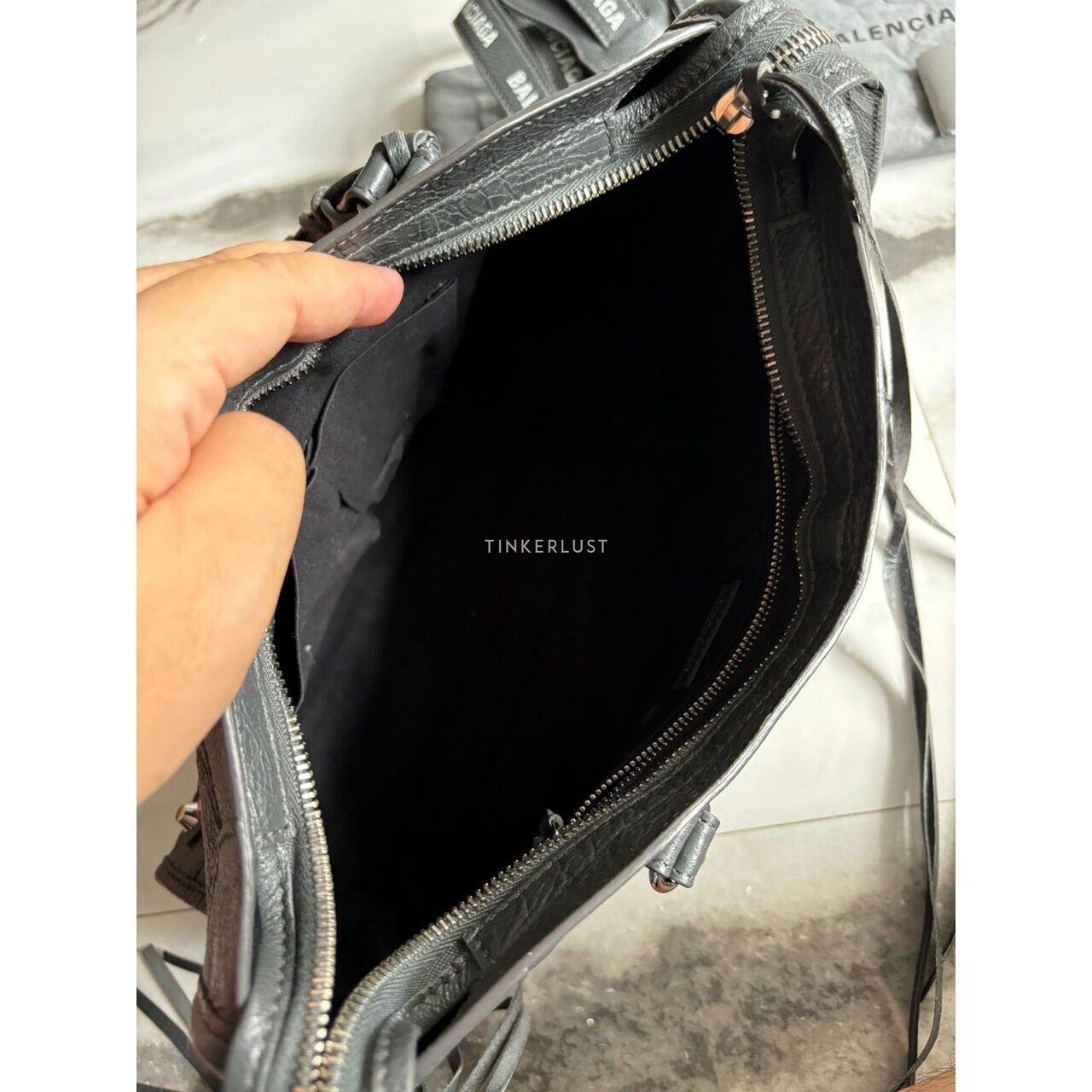 Balenciaga Small Clasiic Logo Strap SHW Dark Grey 2019 Satchel Bag 