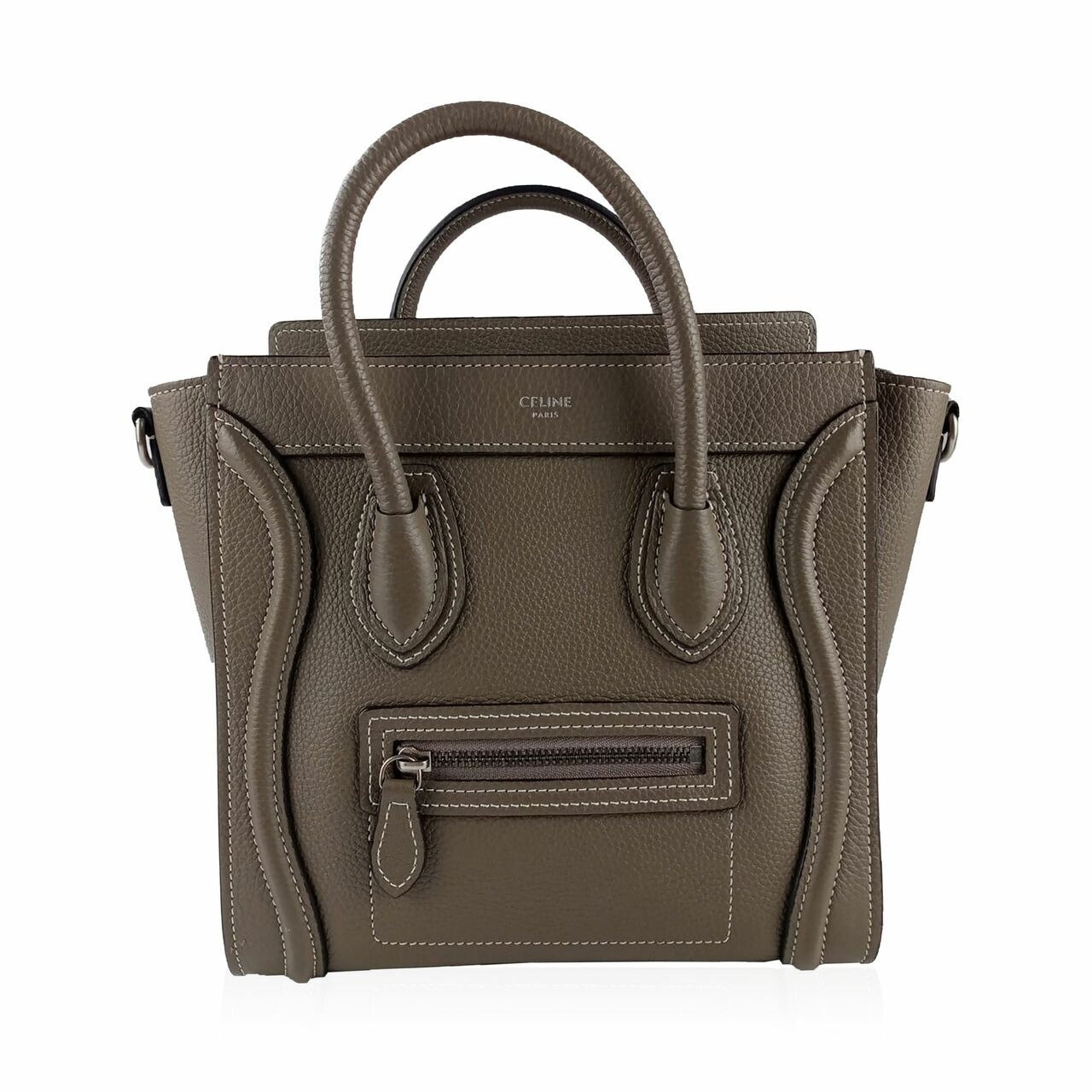 Celine Nano Luggage Bag In Drummed Calfskin Souris 2019 Satchel