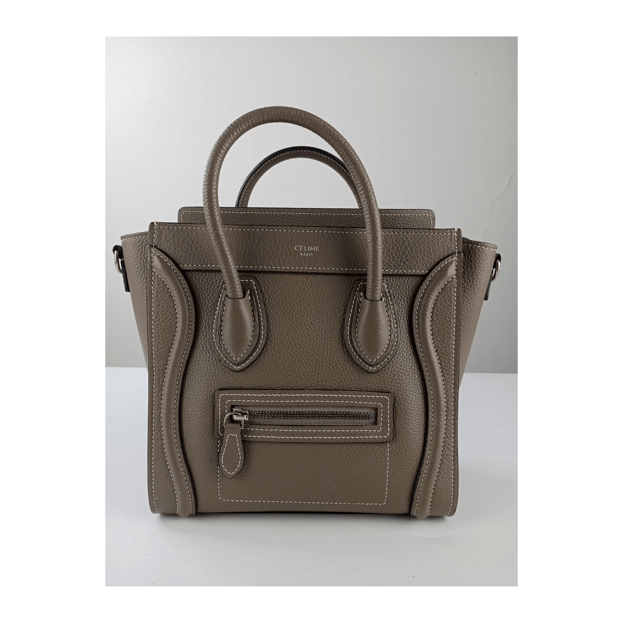 Celine Nano Luggage Bag In Drummed Calfskin Souris 2019 Satchel