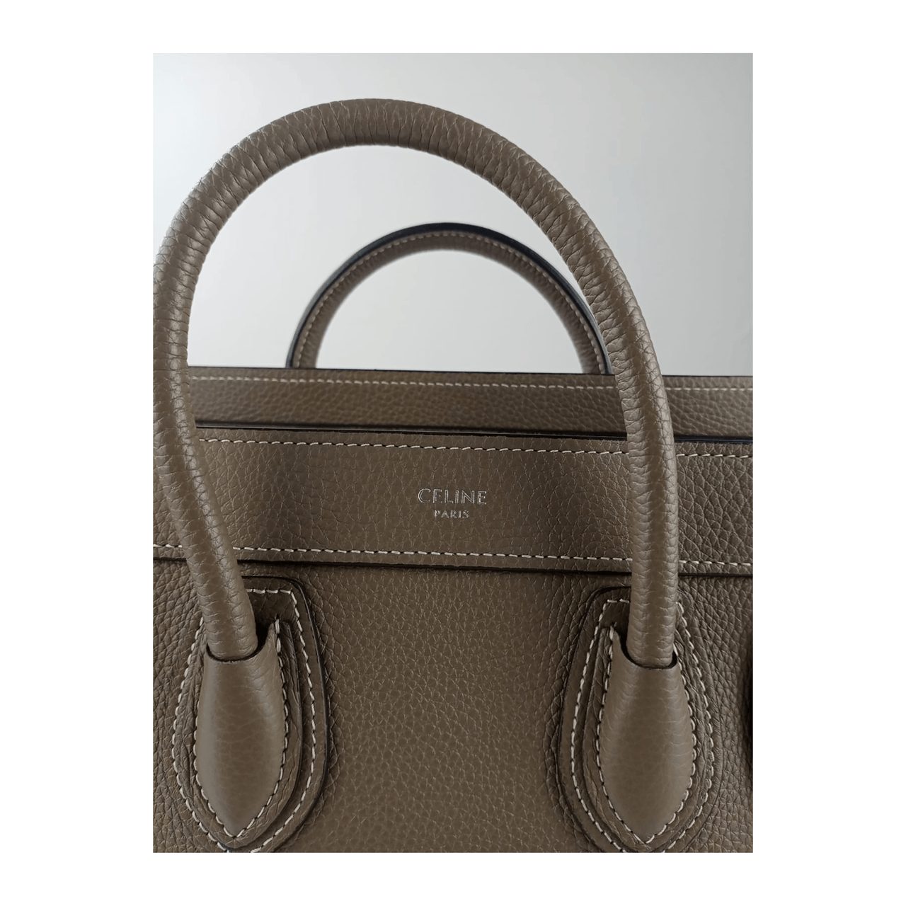 Celine Nano Luggage Bag In Drummed Calfskin Souris 2019 Satchel