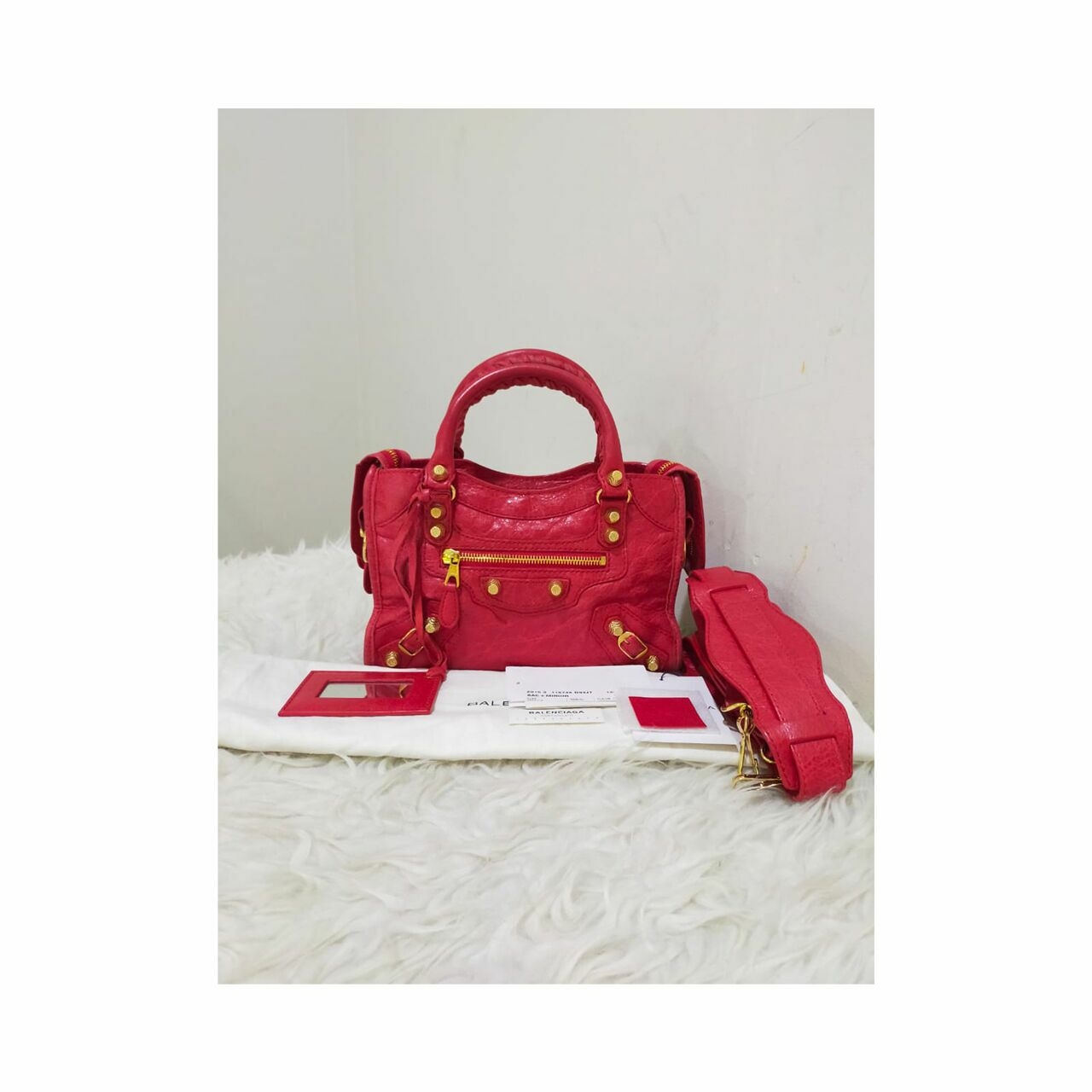 Balenciaga Classic Mini City GHW Red 2015 Satchel