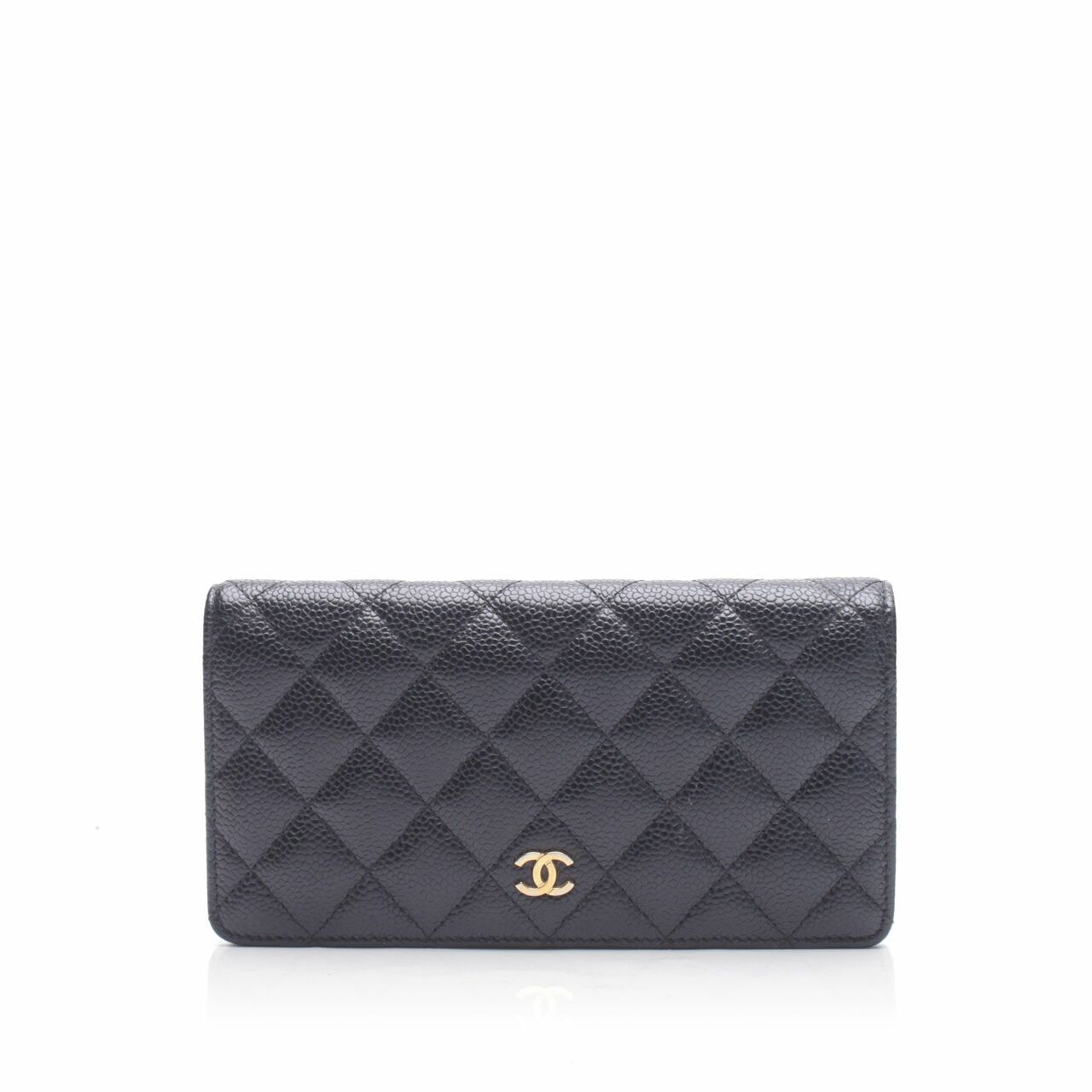 Chanel Black Caviar Leather Quilted Long Wallet